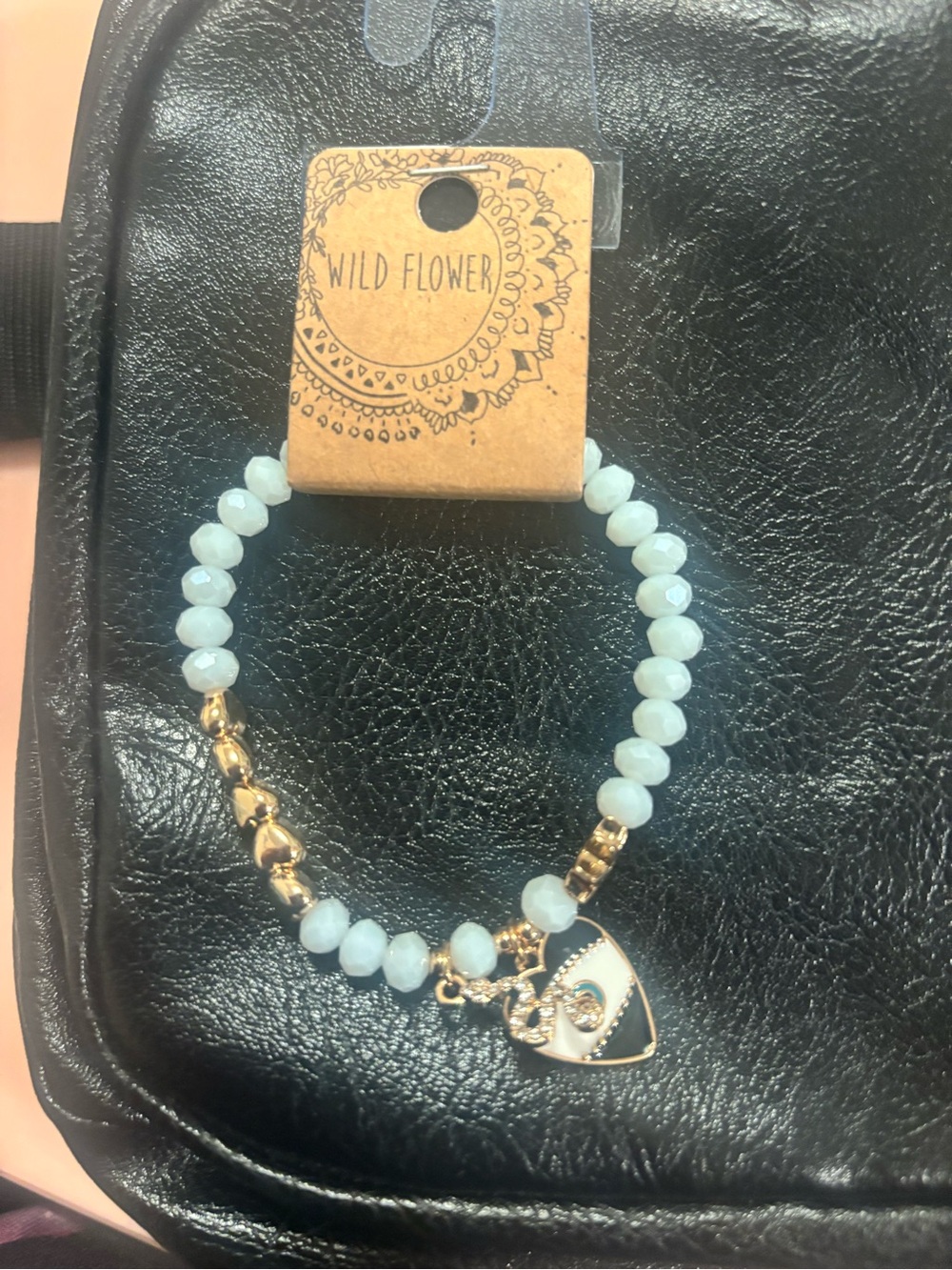 Wildflowers Aqua Beaded Bracelet with Gold Heart Charm